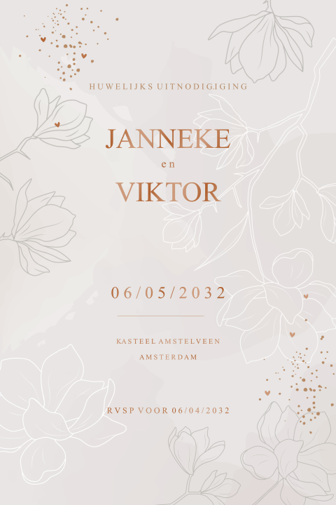 Trouwkaart uitnodiging bruiloft met gestileerde bloemen