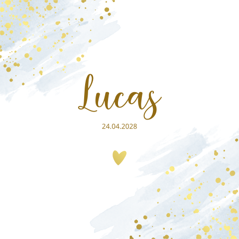 Geboortekaartje jongen goudfolie hartje blauw