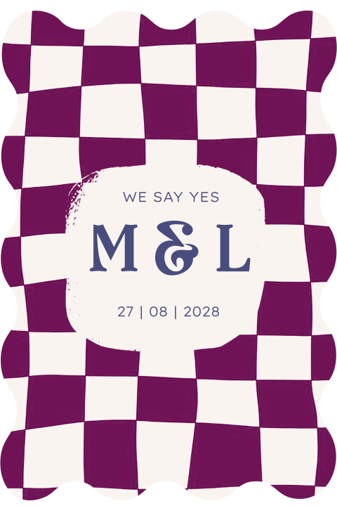 Colorblocking trouwkaart ruitjes met ronde hoeken