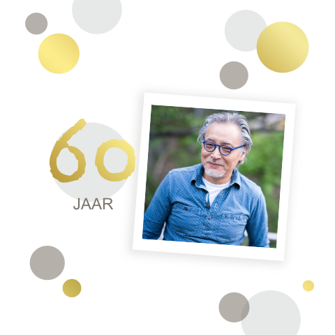 Verjaardagsuitnodiging 60 jaar cirkels met foto in foliedruk