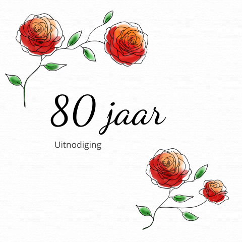 Uitnodiging 80e verjaardag met rode rozen 