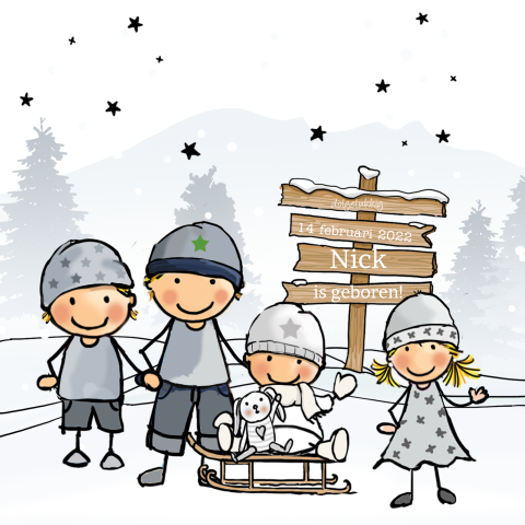 Geboortekaartje jongen vierde kindje in de winter