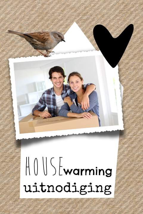 Housewarming kaart met kraft print en vogel