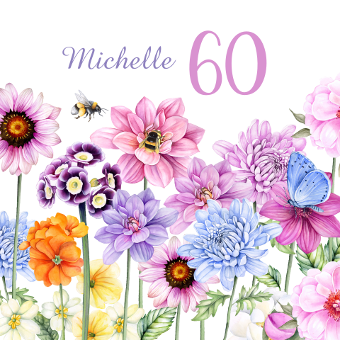 Uitnodiging feestje 60 jaar met zomerbloemen