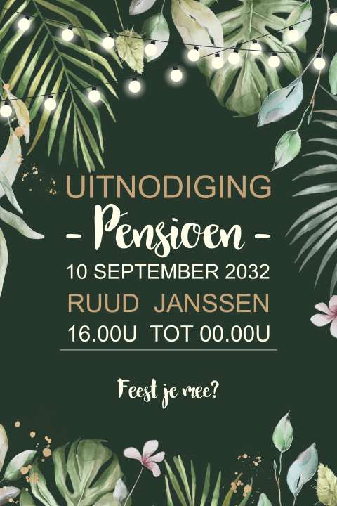 Uitnodiging pensioen priklampjes met takjes