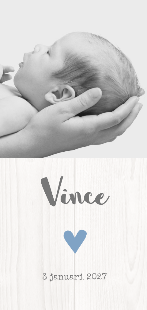 Geboortekaartje jongen foto hart hout