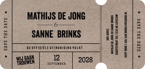 Save the date ticket stans kraft look