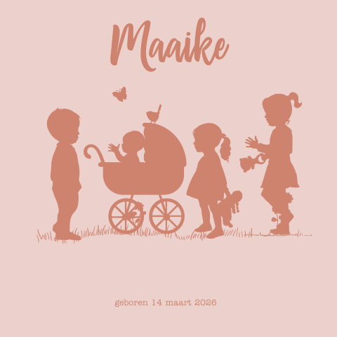 Silhouet geboortekaartje meisje vierde kindje roze