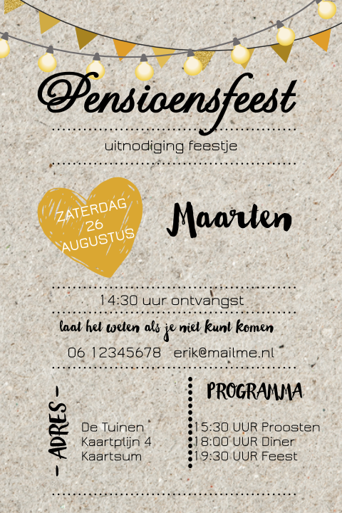 Uitnodiging voor een pensioen feest op karton-look