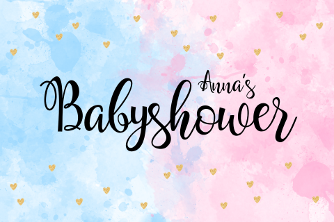 Uitnodiging babyshower roze blauw waterverf hartjes