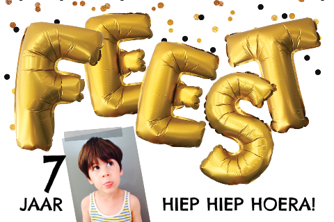 Hippe kinderfeestje uitnodiging met folie ballonnen