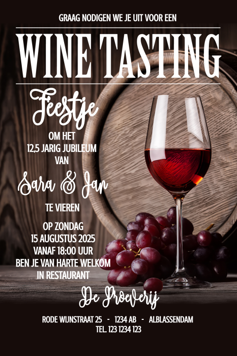 Uitnodiging 12,5 jarig huwelijksjubileum wijnproeverij