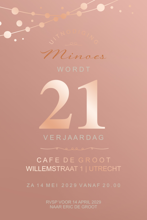 Feestelijke uitnodiging voor een 21ste verjaardag met slinger