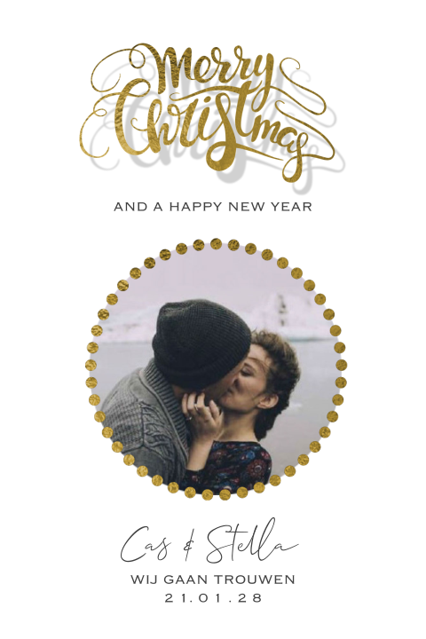 Leuke kerst save the date kaart met goud look sierletters