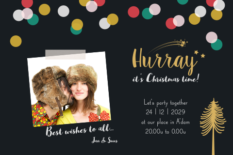 Kerstkaart met eigen foto en confetti