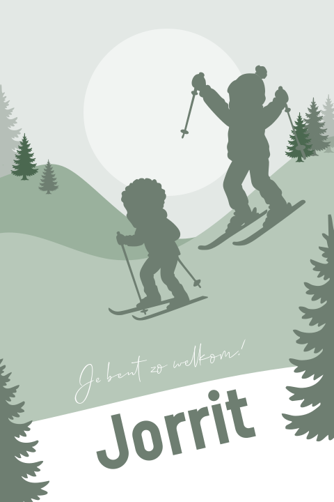 Geboortekaartje 2e kindje broers op de ski winter
