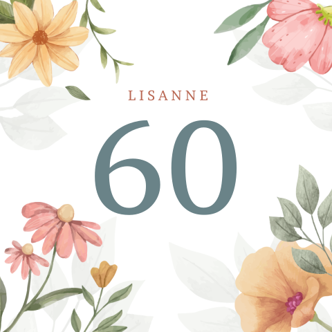 Uitnodiging verjaardag 60e waterverf bloemen