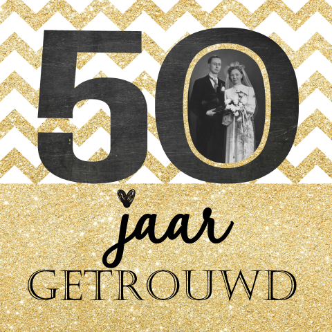 Jubileum uitnodiging 50 jaar getrouwd met gouden chevron