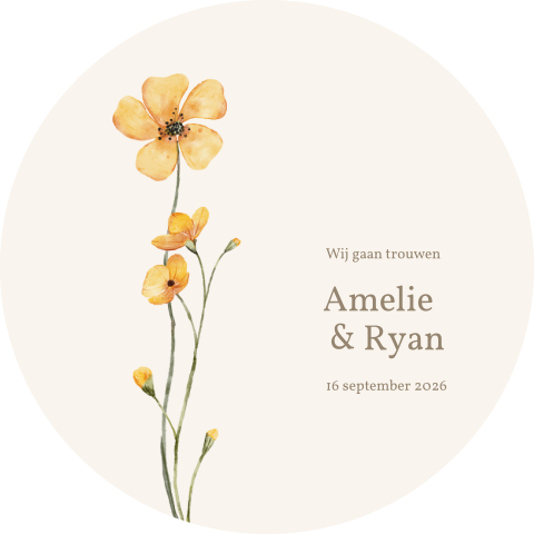 Sluitzegel met in aquarel getekende gele bloemen