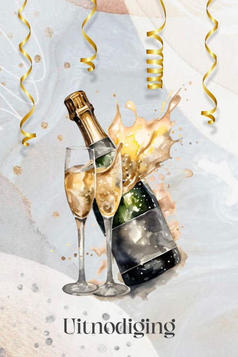 Uitnodiging feestje met champagne en slingels