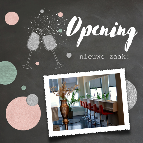 Opening uitnodiging foto en zilveren glitter glazen 