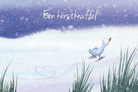 Kerstkaart eendje schaatst een hartjesvorm