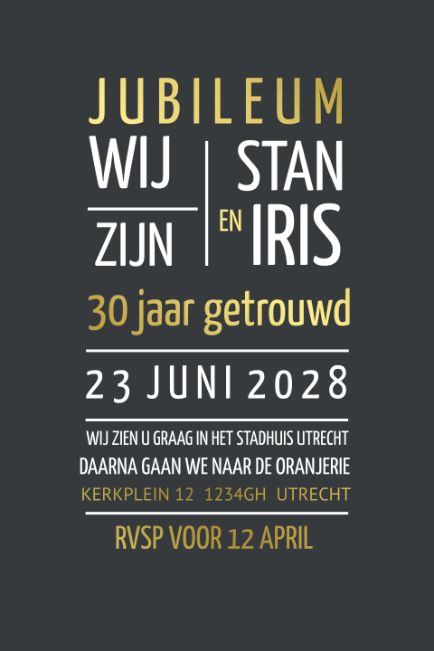 Jubileum goudfolie tekstkaart met krijtbord