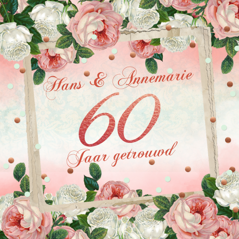 Uitnodiging jubileum 60 jaar getrouwd vintage rozen