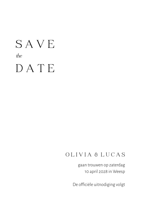 Save the date kaart minimalistisch