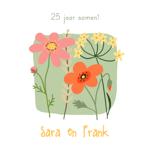 Jubileumuitnodiging 25 jaar getrouwd verdbloemen modern