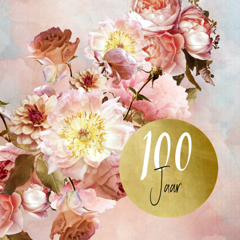 Uitnodiging 100 jaar verjaardag met roze bloemen