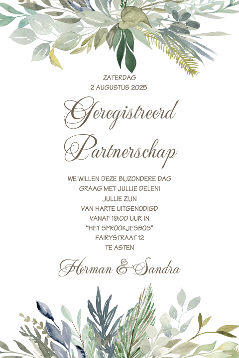 Geregistreerd partnerschap uitnodiging bloemen botanisch