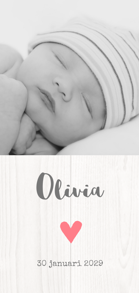 Geboortekaartje meisje foto hout hart