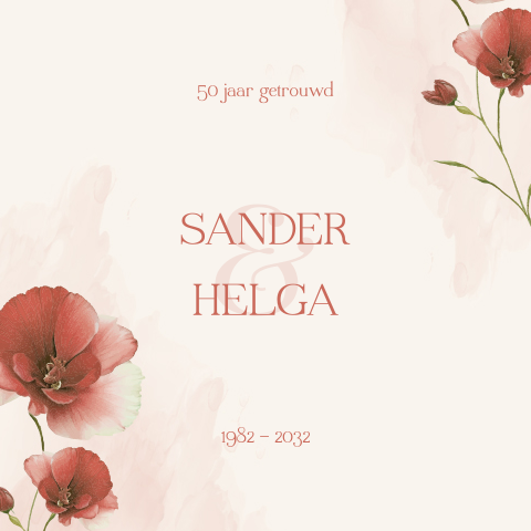 Stijlvolle uitnodiging 50 jaar getrouwd met rode klaprozen