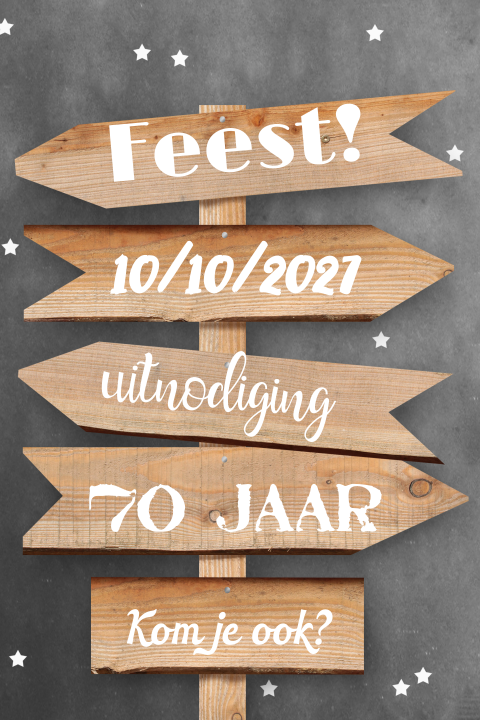 Uitnodiging verjaardag 70 jaar wegwijzer en krijtbord