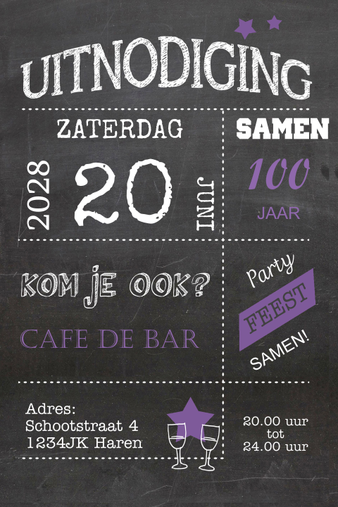 Uitnodiging dubbel feest samen 100 jaar schoolbord 