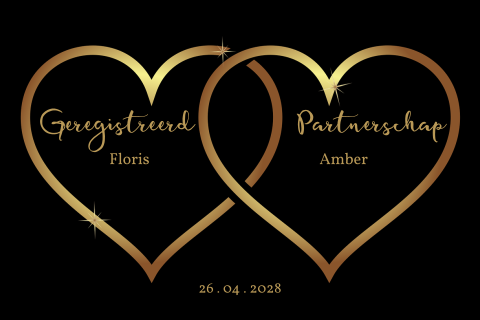Uitnodiging Geregistreerd partnerschap kaart zwart met gouden harten