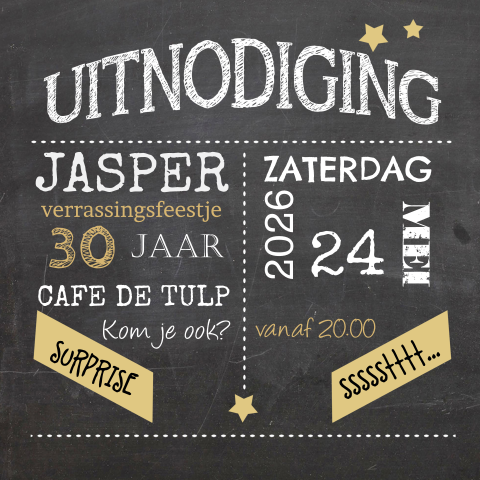 Moderne hippe uitnodigingskaart voor een verrassingsfeestje