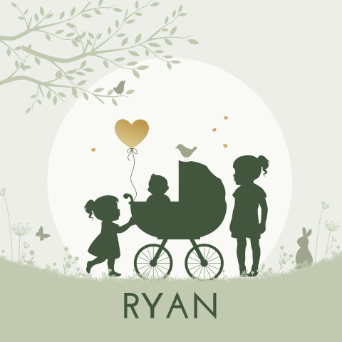 Derde kind geboortekaartje jongen met 2 zussen