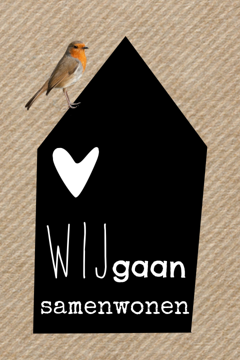 Samenwonen verhuiskaart met kraft print en vogel