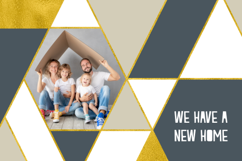 Verhuiskaart geometrische ruiten met eigen foto