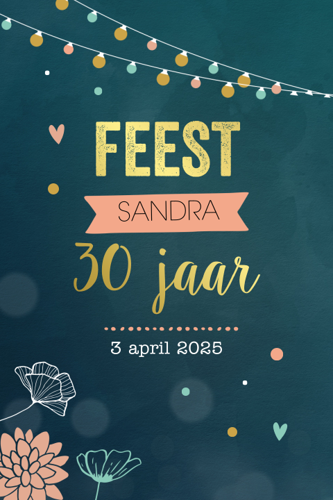 Uitnodiging 30ste verjaardag met feestlampjes