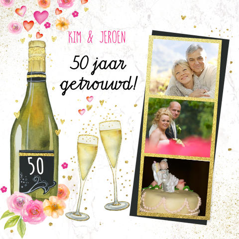 Uitnodiging 50 jarig huwelijksjubileum met champagne