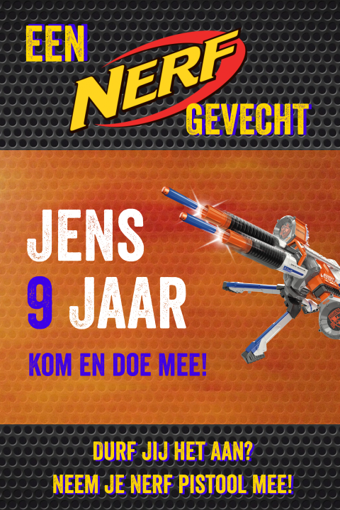 Kinderfeestje uitnodiging nerf feestje gymzaal