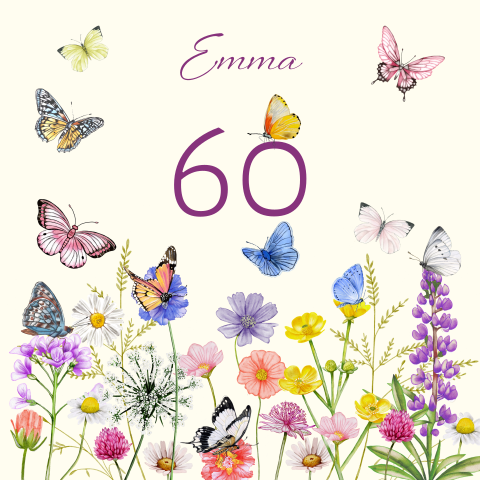 Uitnodiging 60 jaar verjaardag vrouw met bloemen en vlinders