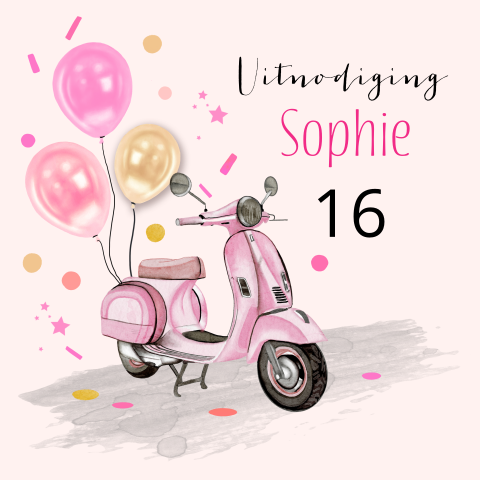 Uitnodiging 16 jaar meisje met scooter