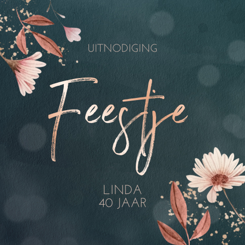 Uitnodiging verjaardag vrouw 40 met getekende bloemen