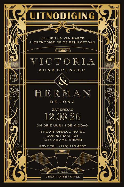 Great Gatsby uitnodiging Art Deco stijl met roaring twenties thema