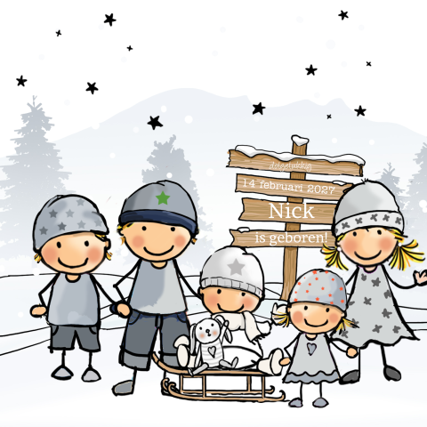 Geboortekaartje jongen 5e kindje winters