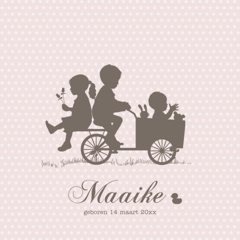 Geboortekaartje meisje 3e kindje bakfiets